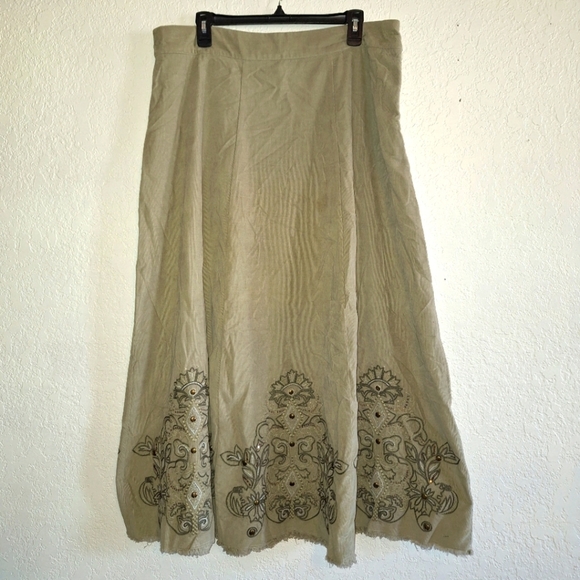 Soft Surroundings Corduroy Embroidered Embellished Maxi Skirt Size Large - Picture 1 of 10